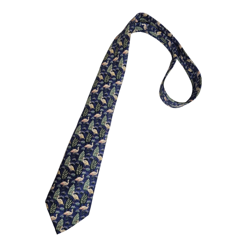 HERMÈS 7361 PA Blue Heron Tree Silk LUXURY Tie FRANCE